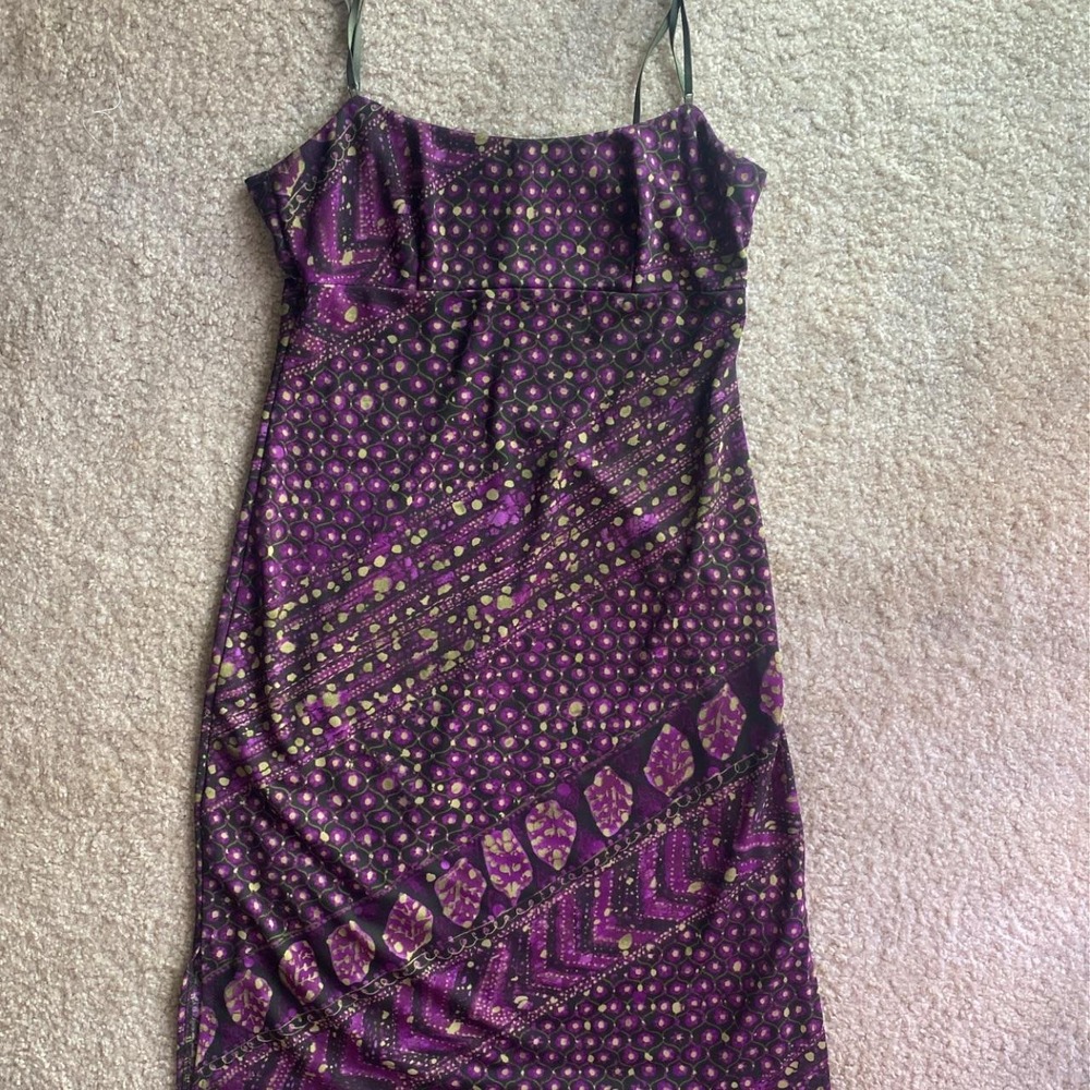 Vintage City Triangles Spaghetti Strap Bodycon Mini Dress Plum and Green Size XS